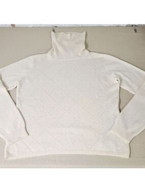 “Max Mara Studio 50% Cashmere 50% Wool Ivory Diamond Pointelle Turtleneck Lg